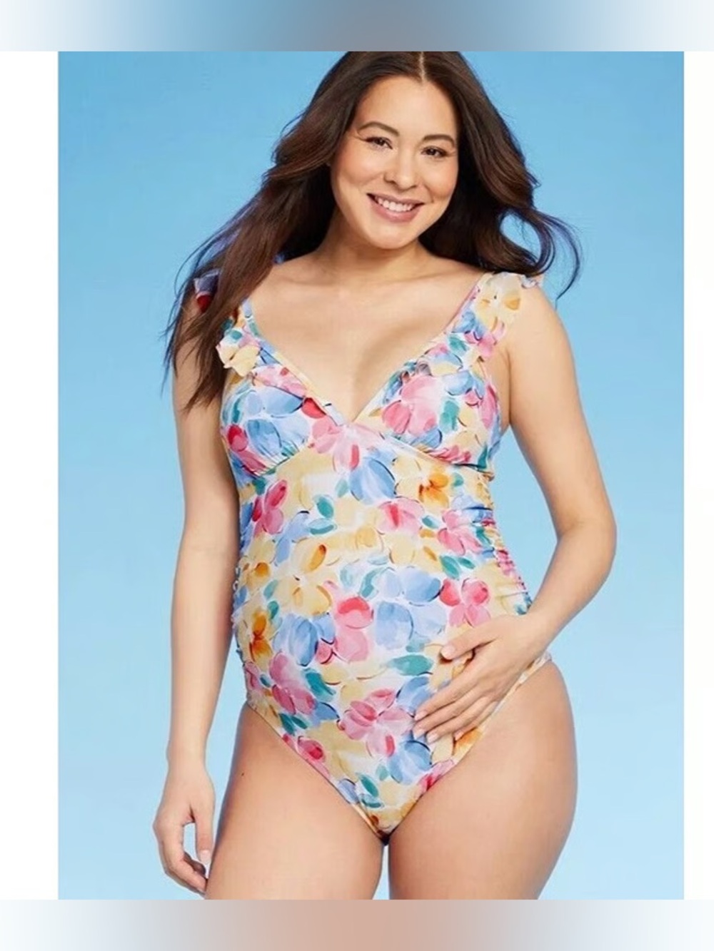 Swimsuit, Maternity Women's Ruffle Sleeve One Piece Swimsuit, Floral XL